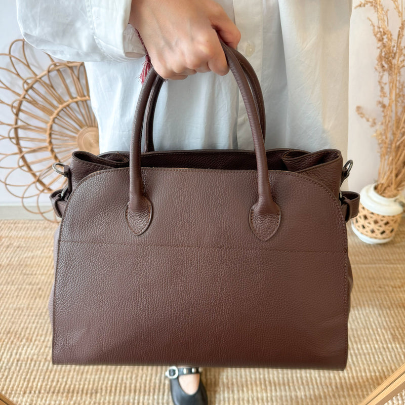 Bolso shopper hebillas piel marron