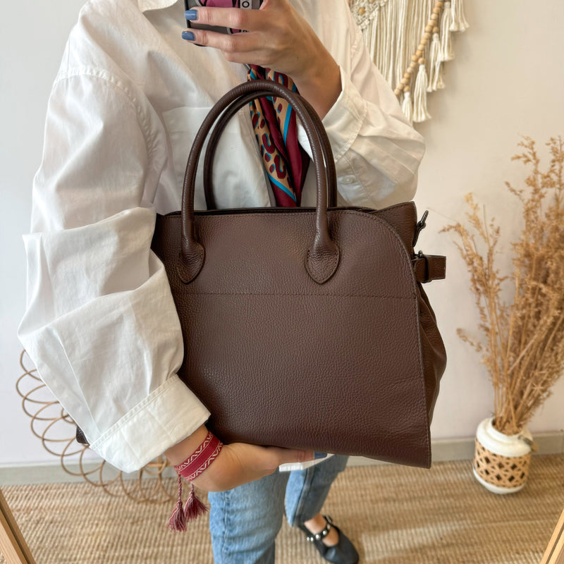 Bolso shopper hebillas piel marron