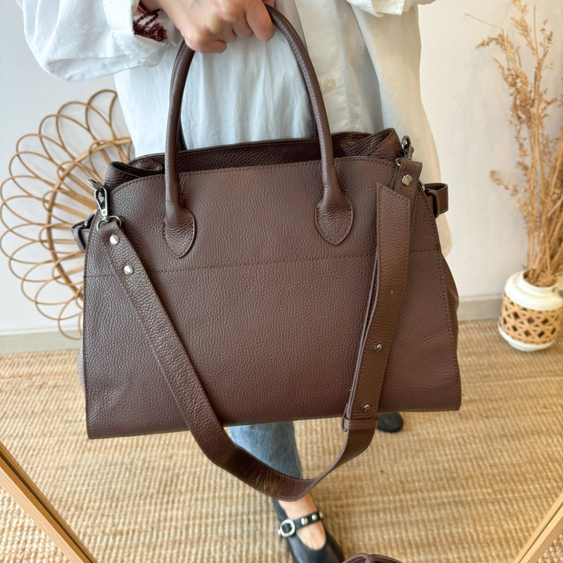 Bolso shopper hebillas piel marron