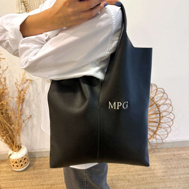 Bolso Tote piel negro con monedero