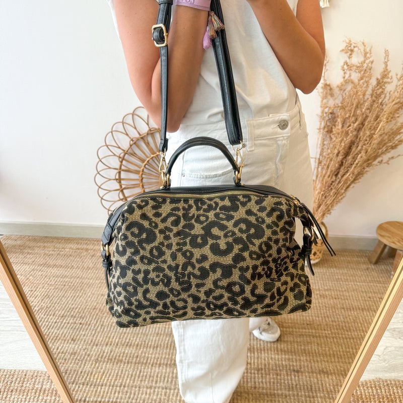 Bolso doble cremallera PU animal print negro