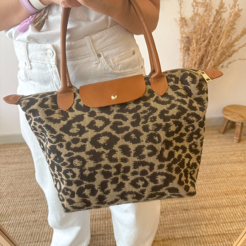 Bolso combinado piel animal print camel