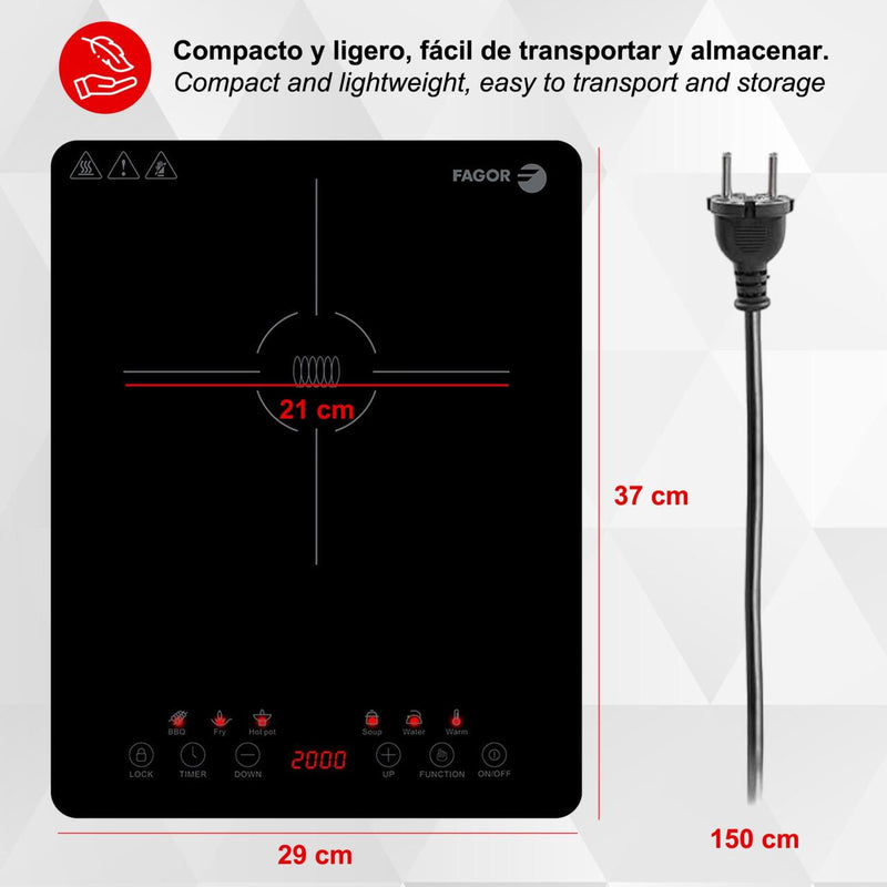 Placa de Inducción Portátil FAGOR LEXIE 2000W - Compacta y Eficiente