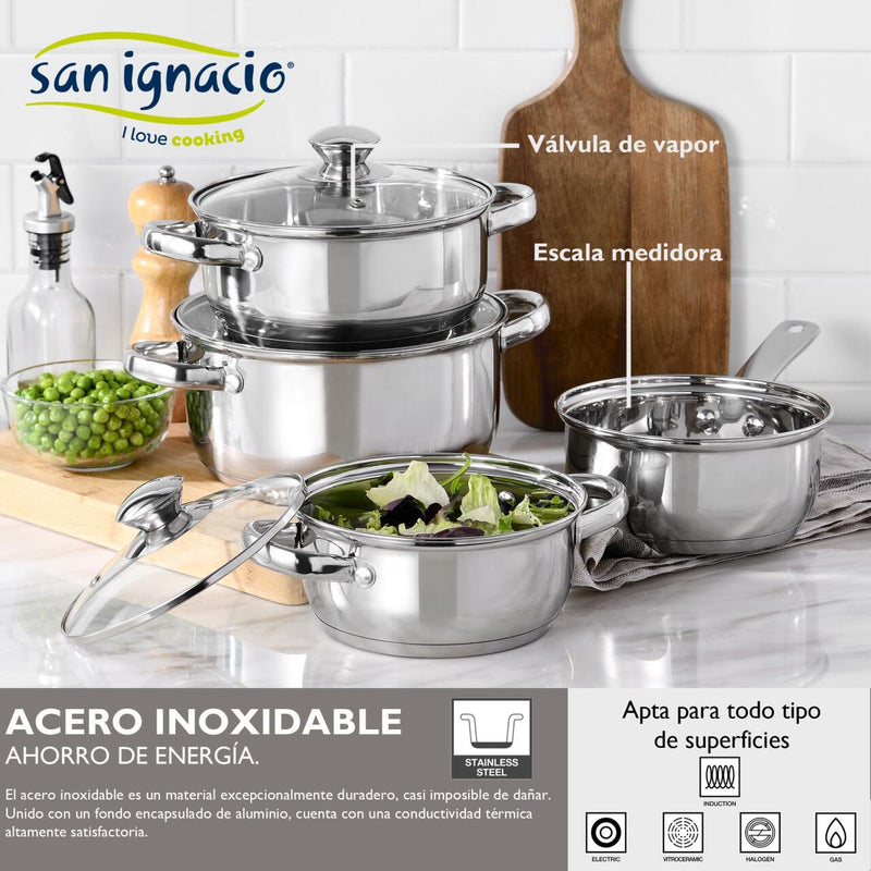 Set de Batería de Cocina 7 Piezas San Ignacio Faro Acero Inoxidable