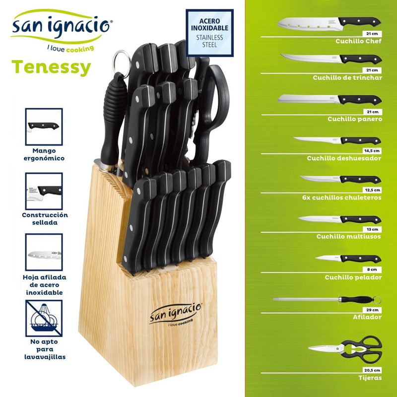 Juego de Cuchillos de Acero Inoxidable San Ignacio Tenessy - 15 Piezas